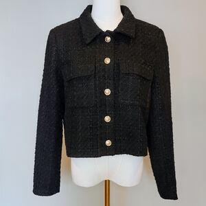 Rachel Zoe Black Tweed Blazer with Gold Buttons